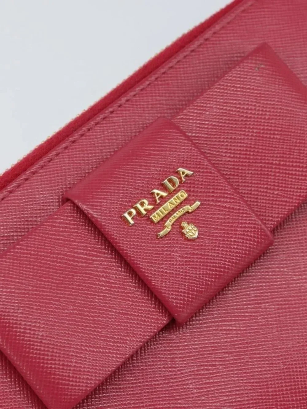 PRADA Ribbon Long Wallet Safiano leather Pink Gold